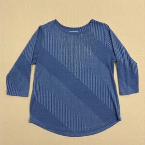 Allison Daley Blue Bedazzled Textured 3/4 Length Sleeve Top Size Large